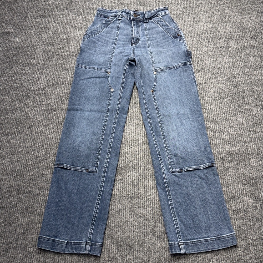 Duluth Trading Co. Straight Jeans Womens 4 Medium Wash High Rise Cargo Utility